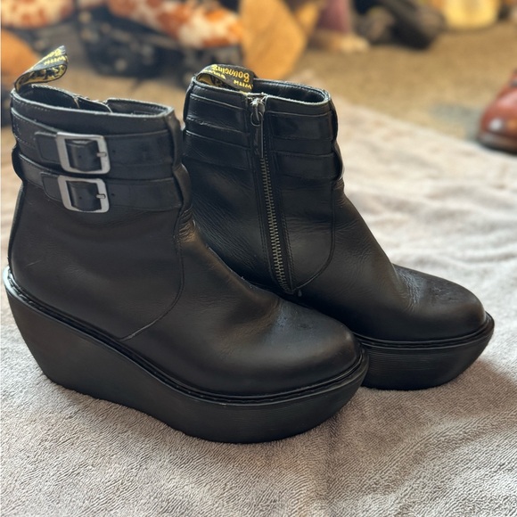 Dr. Martens Shoes - Dr. Martens Black Wedge Platform Ankle Boots RARE